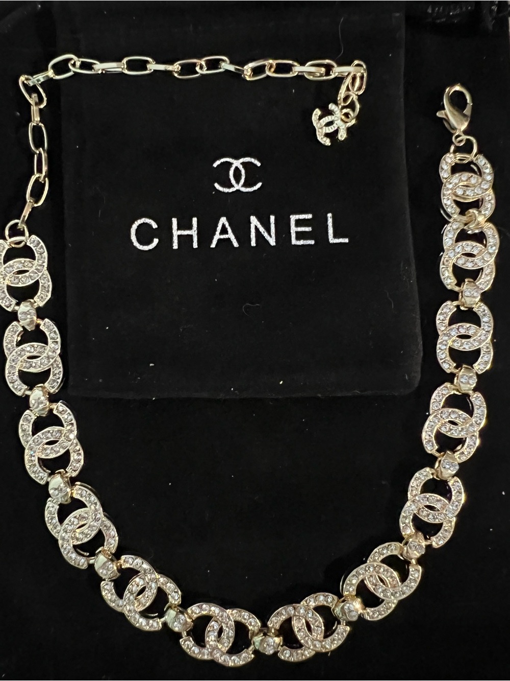 Chanel Gold-Tone Crystal CC Link Necklace